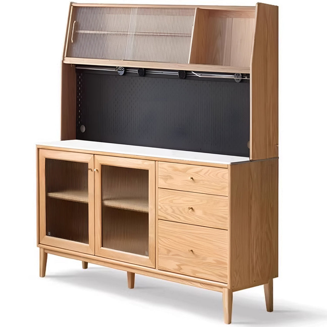 Scandinavian Oak Wood Sintered Stone Storage Side Cabinet BEAM