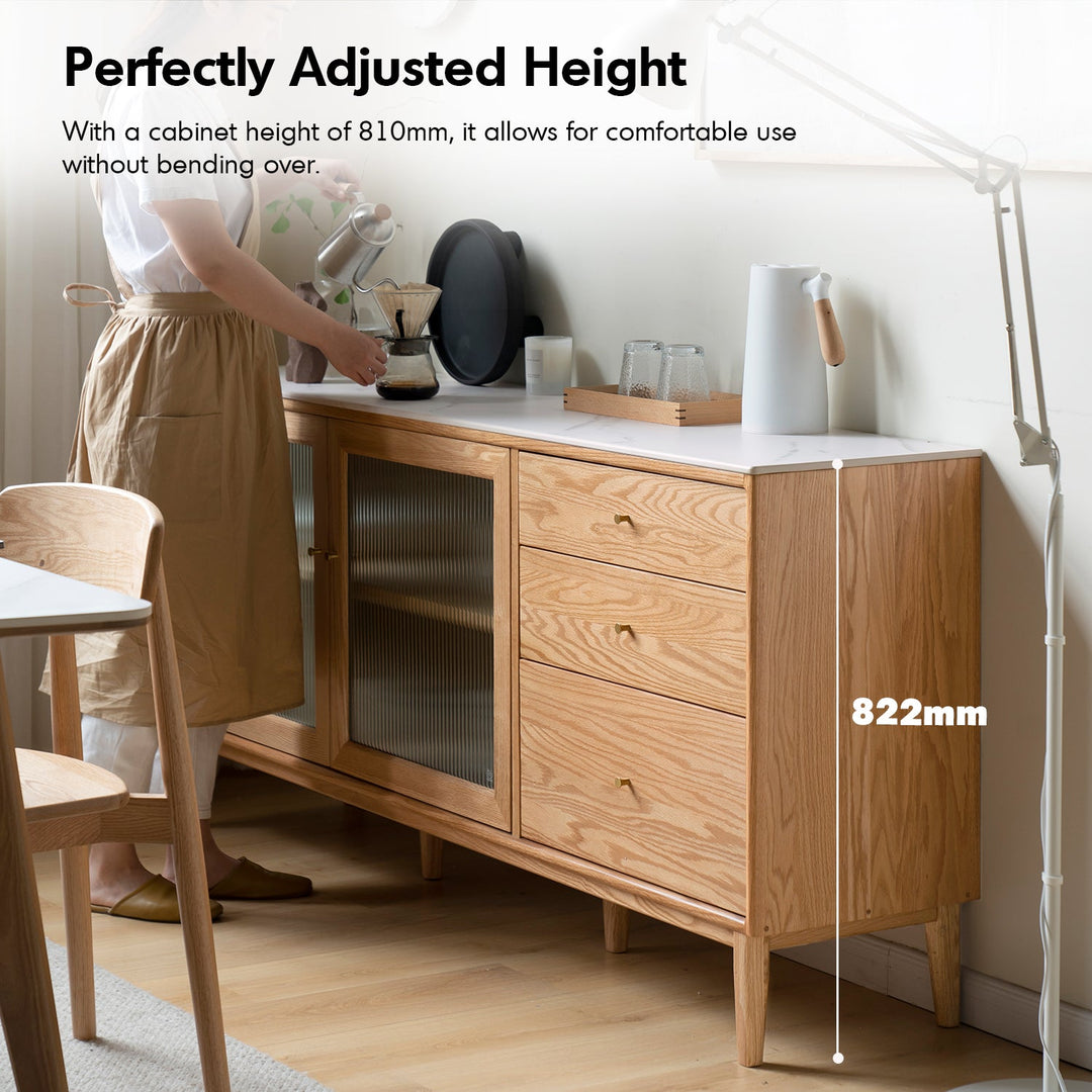 Scandinavian Oak Wood Sintered Stone Storage Side Cabinet BEAM