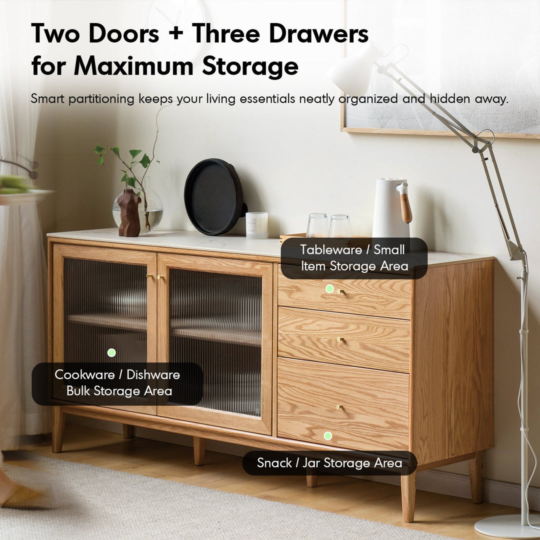 Scandinavian Oak Wood Sintered Stone Storage Side Cabinet BEAM