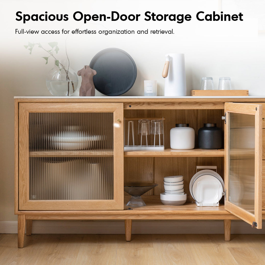 Scandinavian Oak Wood Sintered Stone Storage Side Cabinet BEAM