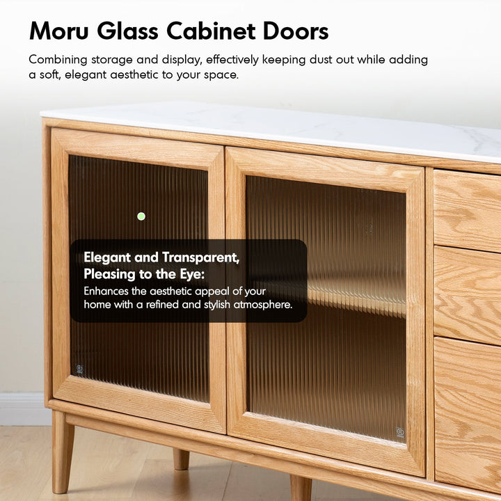 Scandinavian Oak Wood Sintered Stone Storage Side Cabinet BEAM