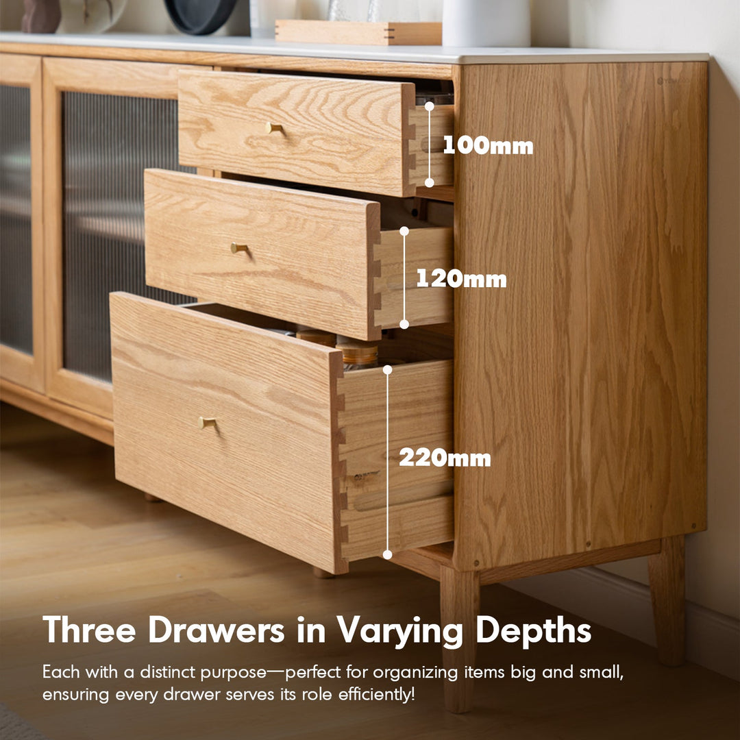 Scandinavian Oak Wood Sintered Stone Storage Side Cabinet BEAM