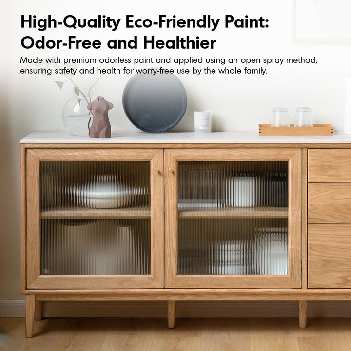 Scandinavian Oak Wood Sintered Stone Storage Side Cabinet BEAM