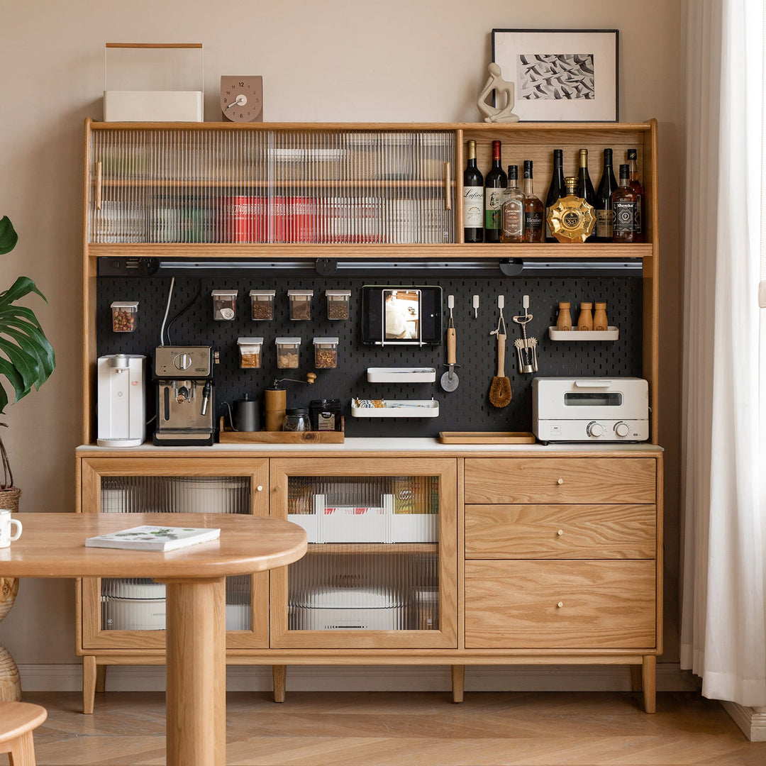Scandinavian Oak Wood Sintered Stone Storage Side Cabinet BEAM