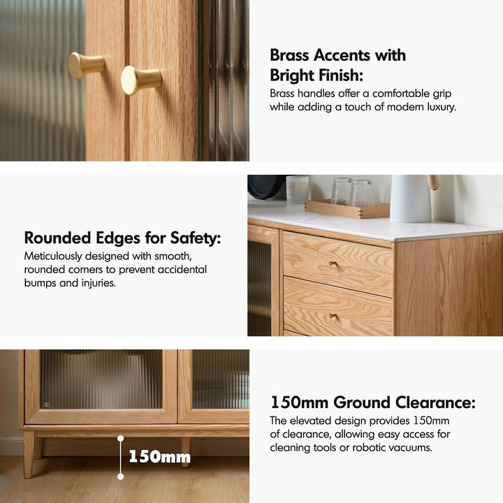 Scandinavian Oak Wood Sintered Stone Storage Side Cabinet BEAM