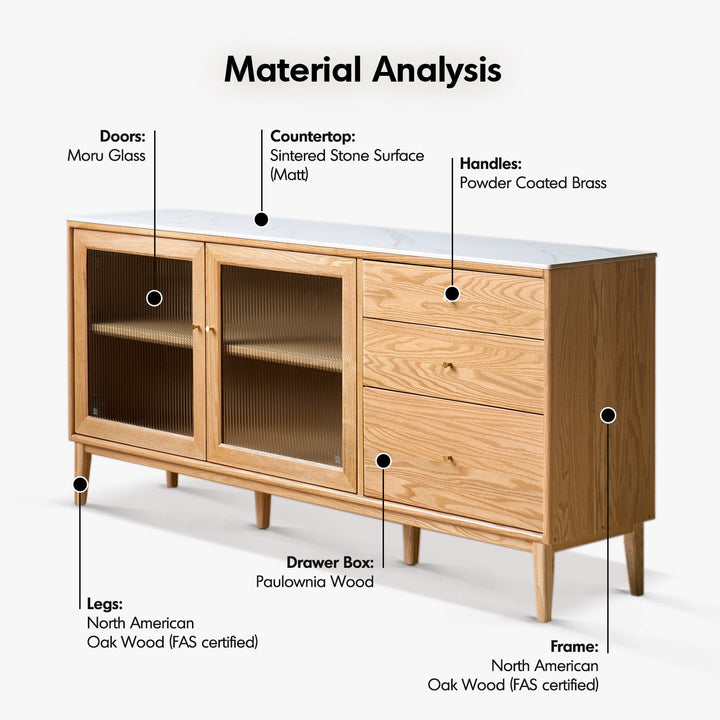 Scandinavian Oak Wood Sintered Stone Storage Side Cabinet BEAM