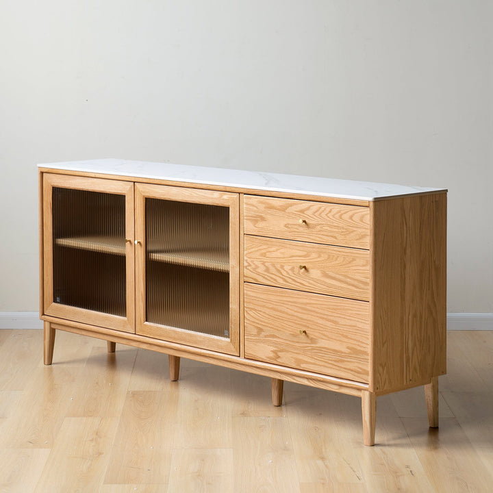 Scandinavian Oak Wood Sintered Stone Storage Side Cabinet BEAM