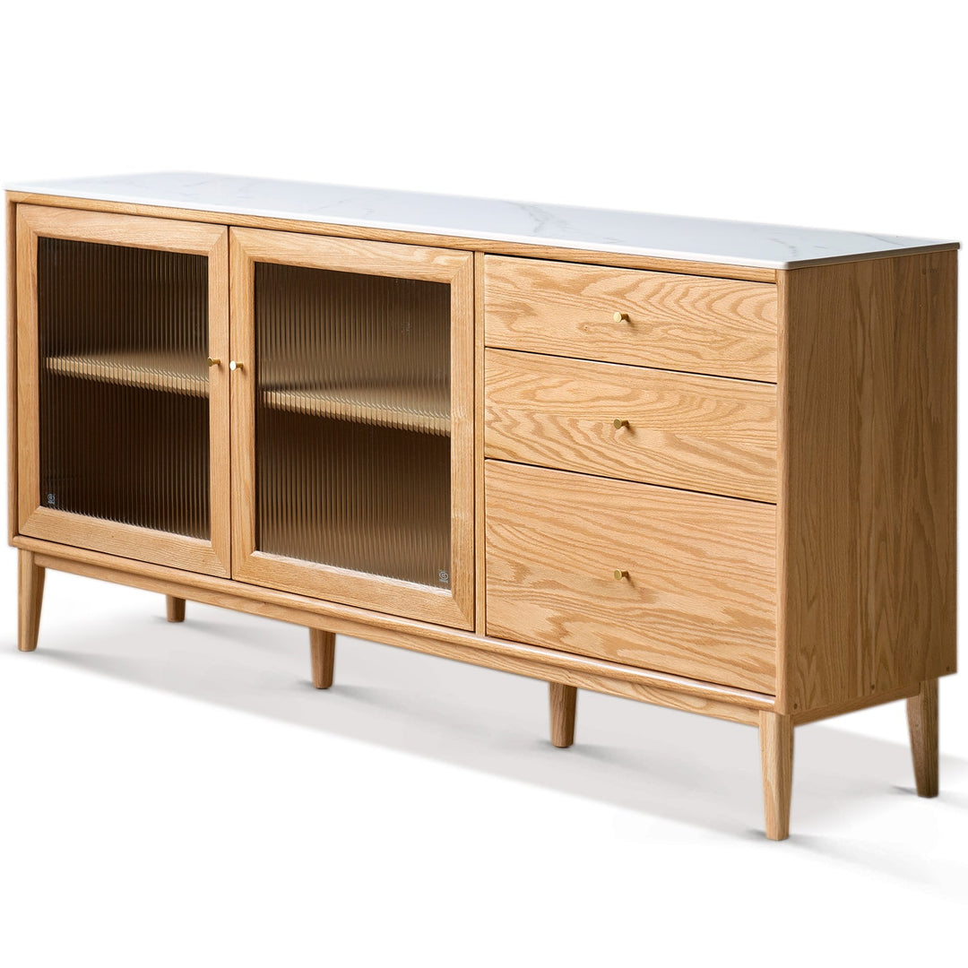 Scandinavian Oak Wood Sintered Stone Storage Side Cabinet BEAM