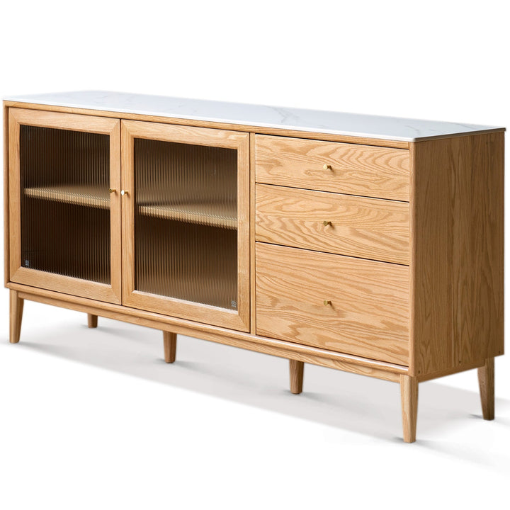 Scandinavian Oak Wood Sintered Stone Storage Side Cabinet BEAM