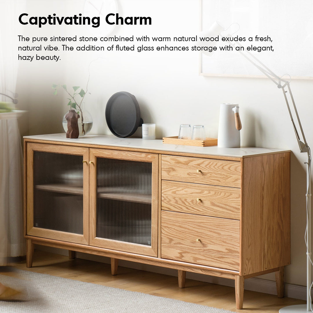 Scandinavian Oak Wood Sintered Stone Storage Side Cabinet BEAM