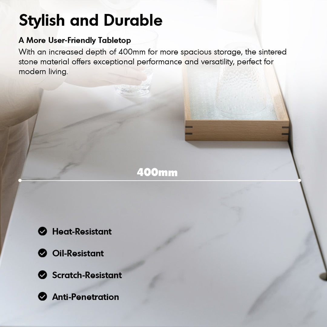 Scandinavian Oak Wood Sintered Stone Storage Side Cabinet BEAM