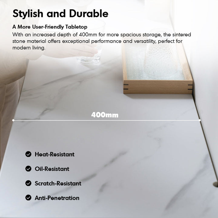 Scandinavian Oak Wood Sintered Stone Storage Side Cabinet BEAM