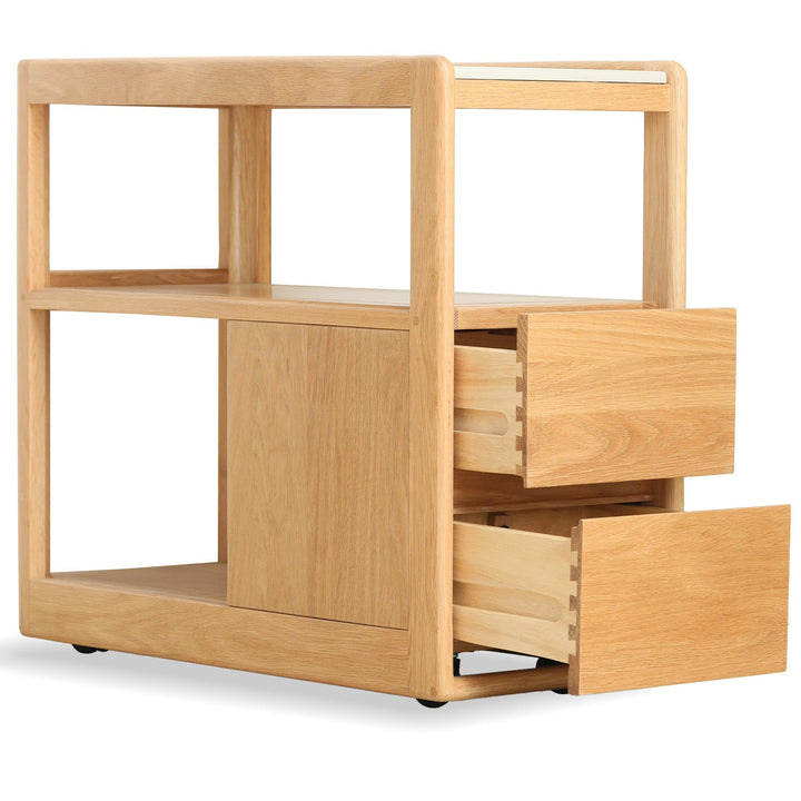 Scandinavian Oak Wood Sintered Stone Wheeled Trolley Side Table LIVA