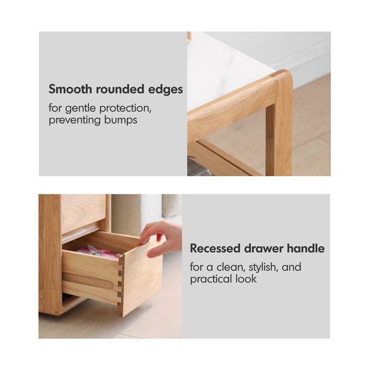 Scandinavian Oak Wood Sintered Stone Wheeled Trolley Side Table LIVA