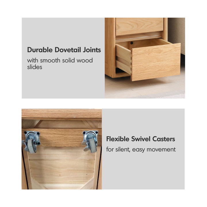 Scandinavian Oak Wood Sintered Stone Wheeled Trolley Side Table LIVA