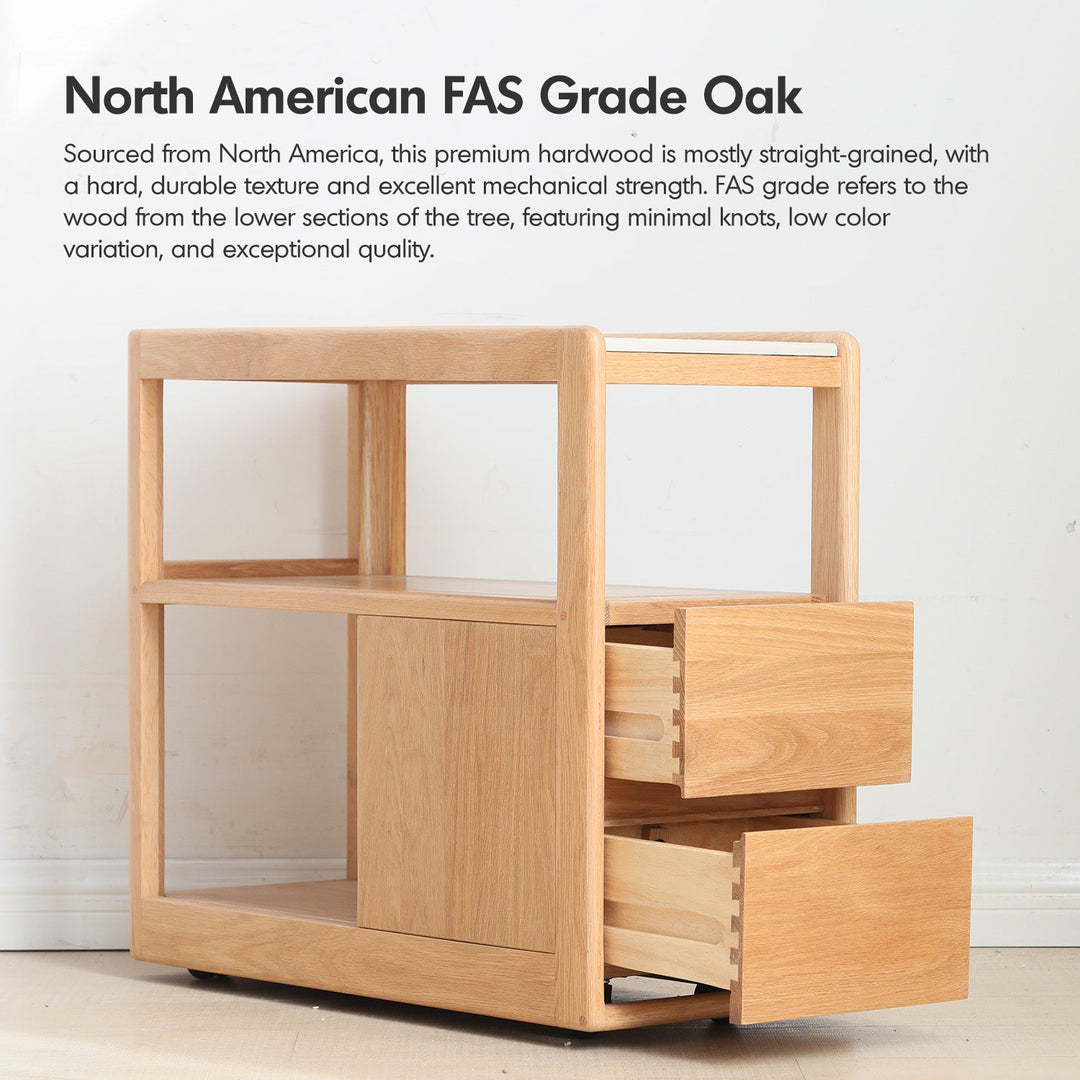 Scandinavian Oak Wood Sintered Stone Wheeled Trolley Side Table LIVA