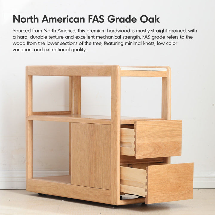 Scandinavian Oak Wood Sintered Stone Wheeled Trolley Side Table LIVA