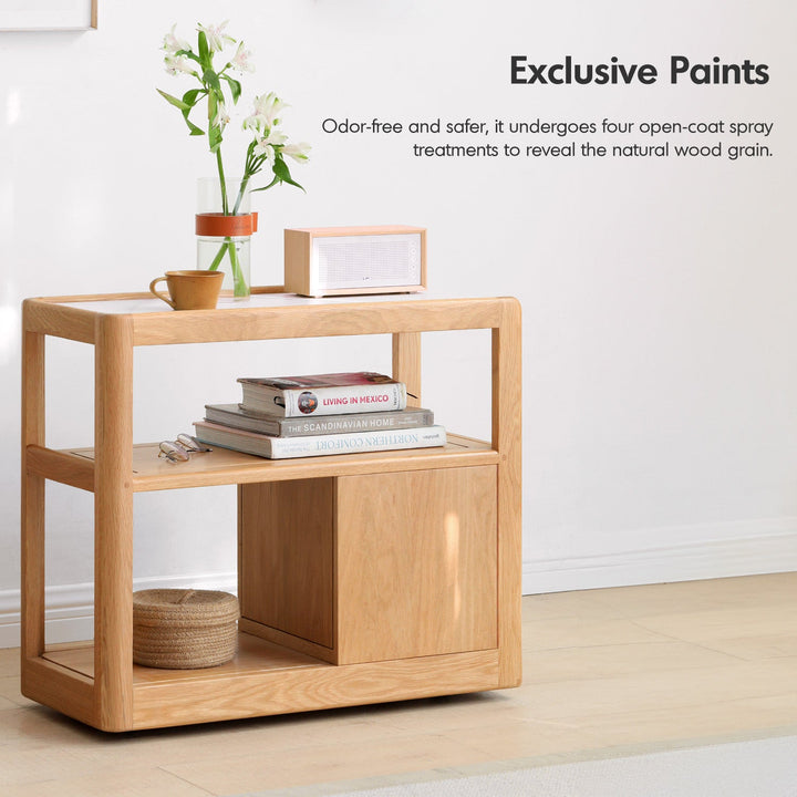 Scandinavian Oak Wood Sintered Stone Wheeled Trolley Side Table LIVA