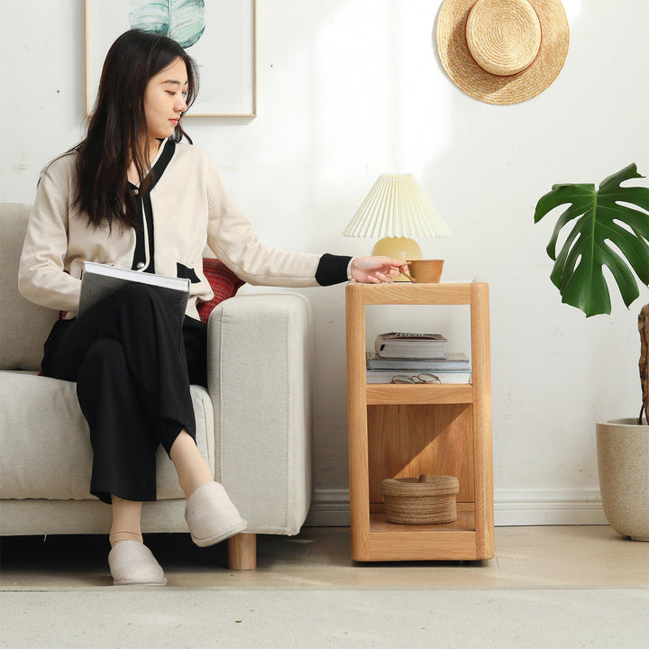 Scandinavian Oak Wood Sintered Stone Wheeled Trolley Side Table LIVA