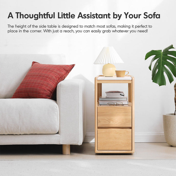 Scandinavian Oak Wood Sintered Stone Wheeled Trolley Side Table LIVA