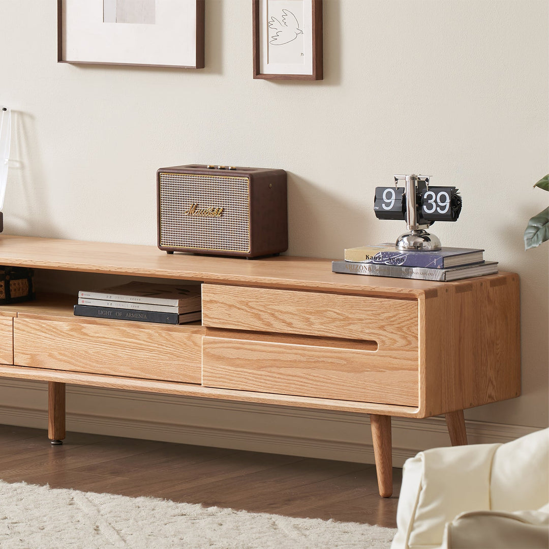 Scandinavian oak wood sliding door tv console linea detail 7.