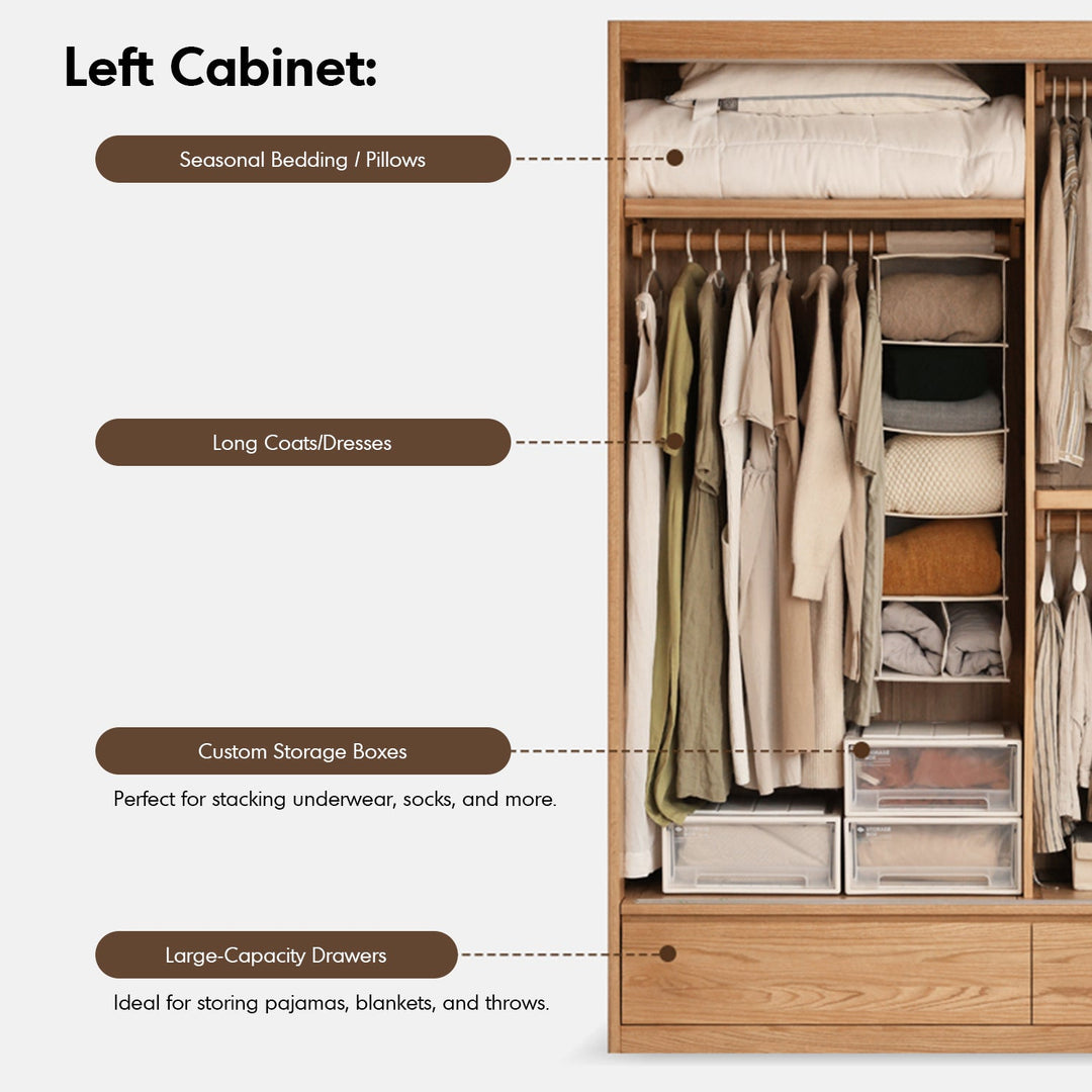 Scandinavian Oak Wood Sliding Door Wardrobe With Drawers ALIGN