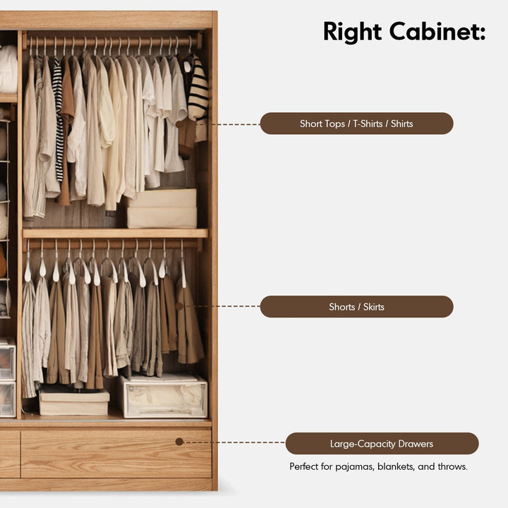 Scandinavian oak wood sliding door wardrobe with drawers align environmental situation.