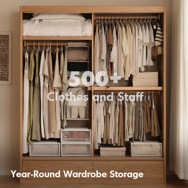 Scandinavian Oak Wood Sliding Door Wardrobe With Drawers ALIGN