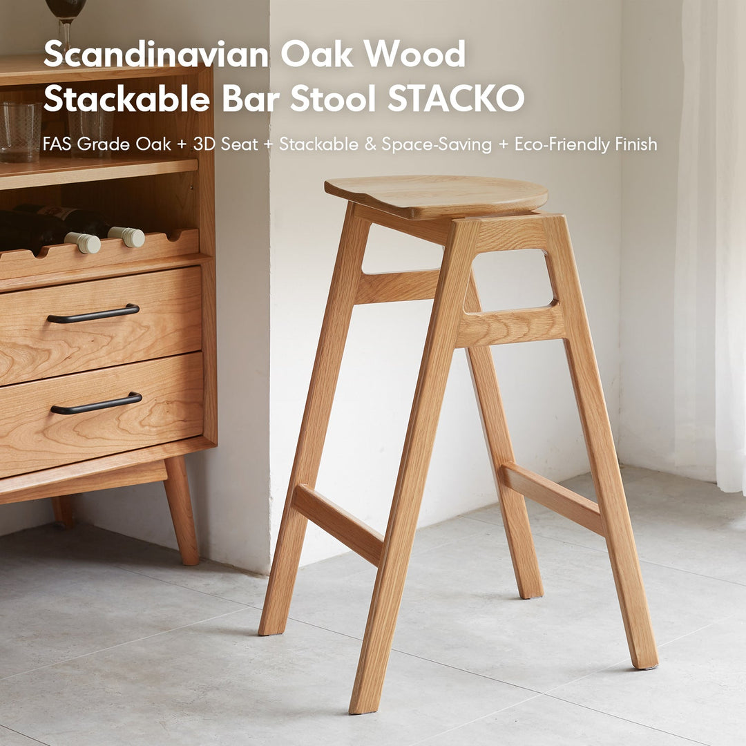 Scandinavian Oak Wood Stackable Bar Stool STACKO