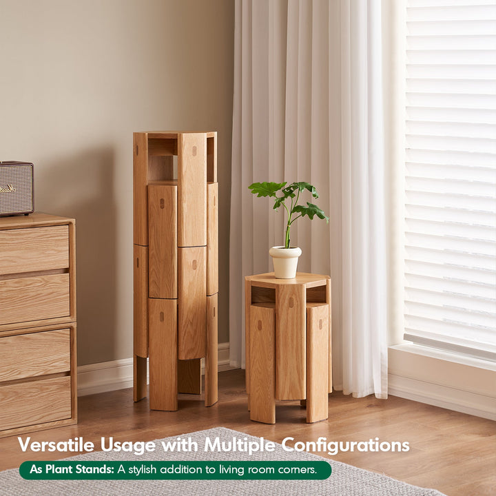 Scandinavian Oak Wood Stackable Stool Side Table 2pcs Set STACKA