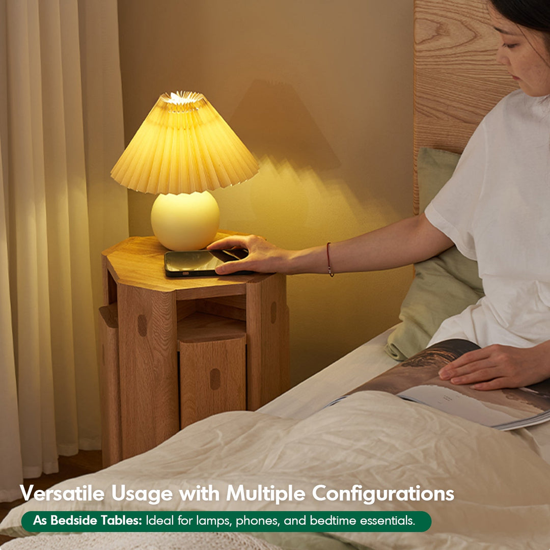 Scandinavian Oak Wood Stackable Stool Side Table 2pcs Set STACKA