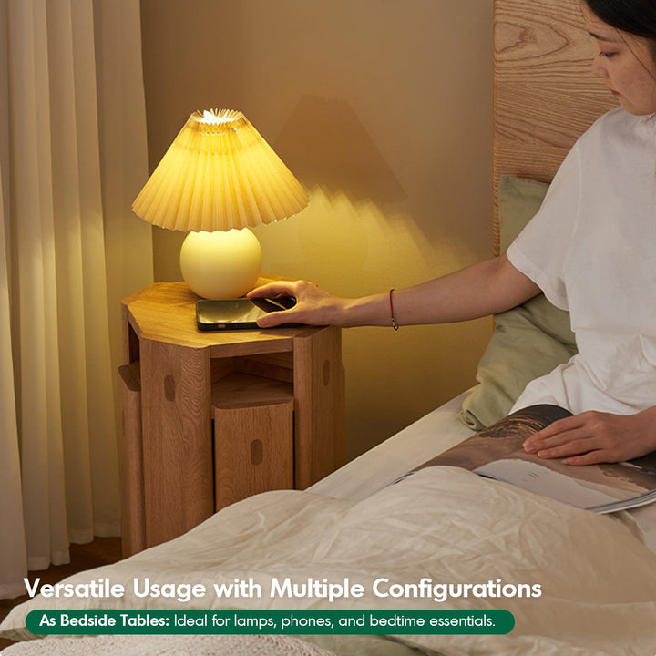 Scandinavian Oak Wood Stackable Stool Side Table 2pcs Set STACKA