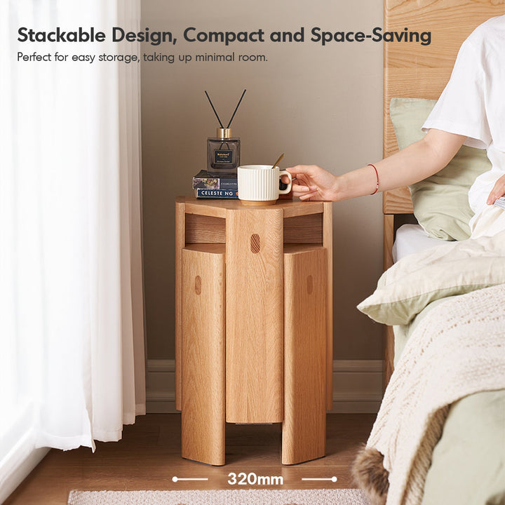 Scandinavian Oak Wood Stackable Stool Side Table 2pcs Set STACKA