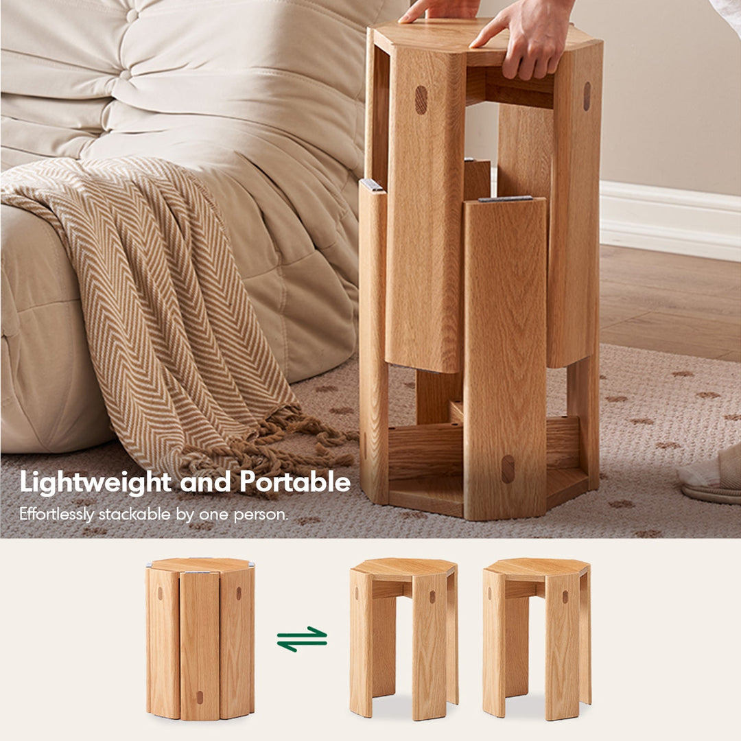 Scandinavian Oak Wood Stackable Stool Side Table 2pcs Set STACKA