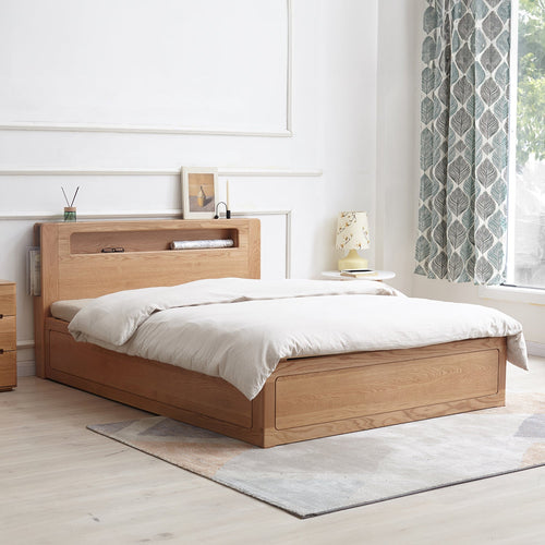 Scandinavian Oak Wood Storage Bed CACHE Good to Know Preview-1