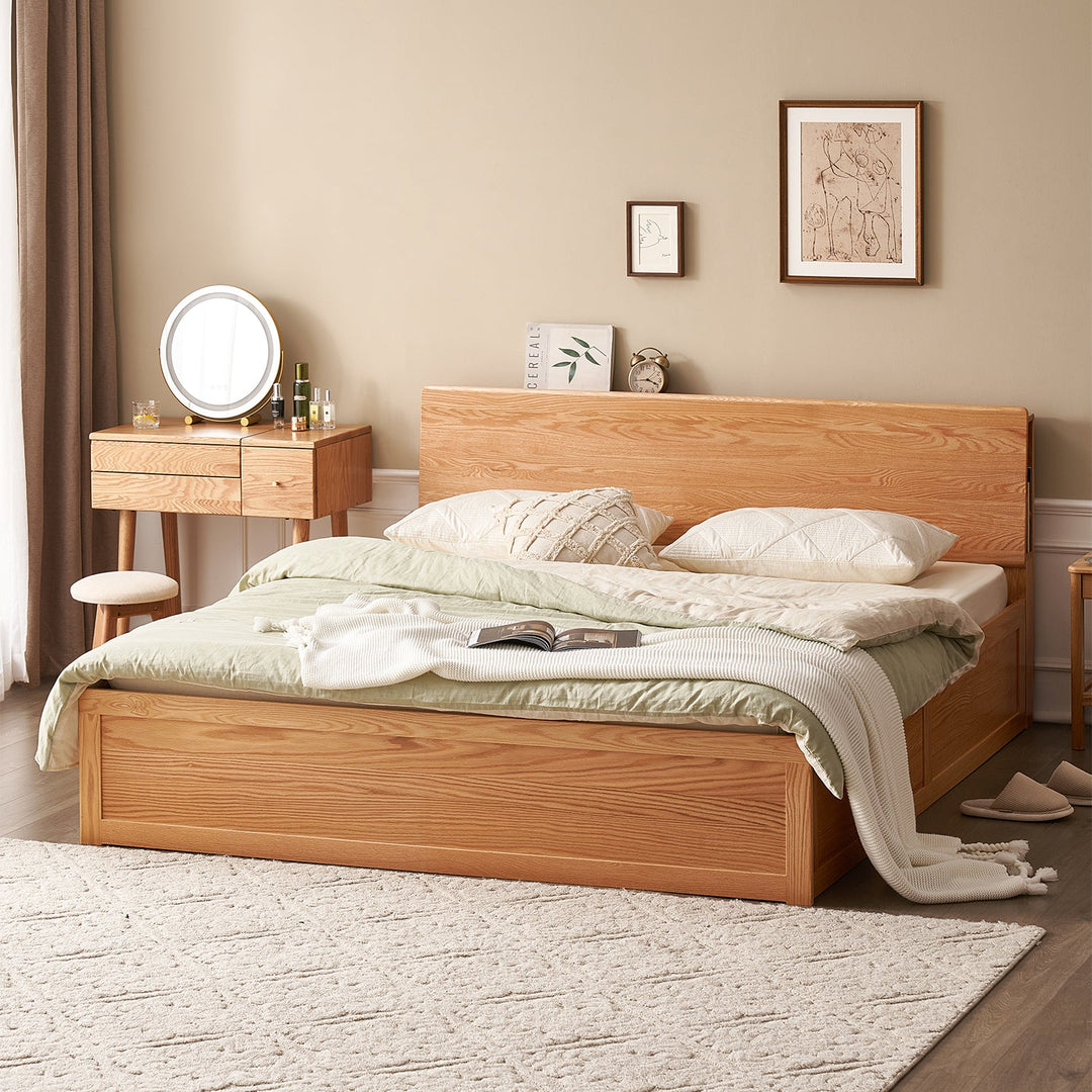 Scandinavian Oak Wood Storage Bed SHELTER