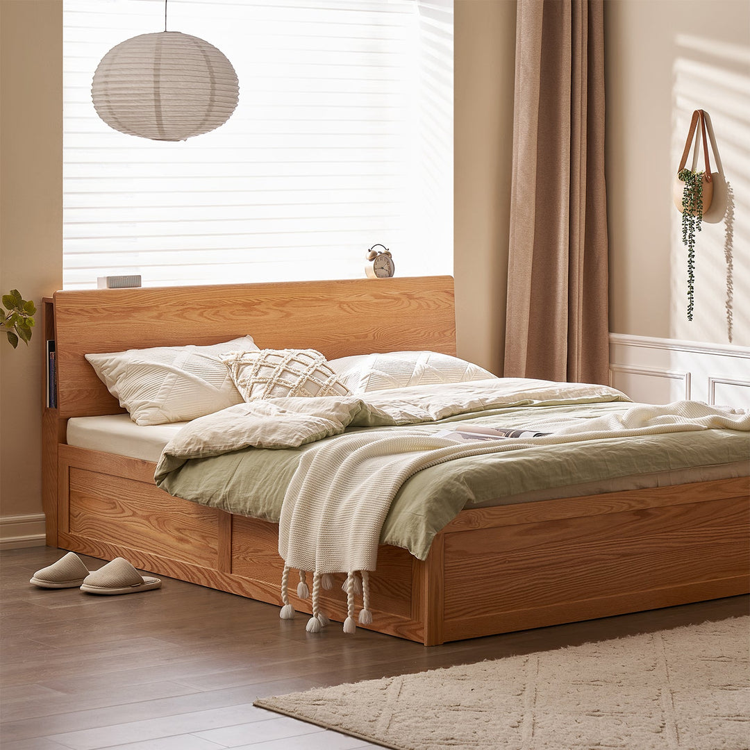 Scandinavian Oak Wood Storage Bed SHELTER