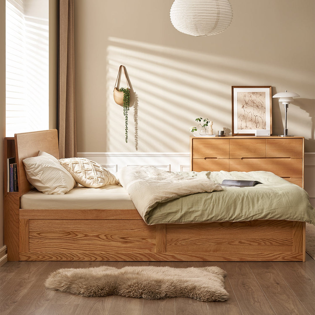 Scandinavian Oak Wood Storage Bed SHELTER