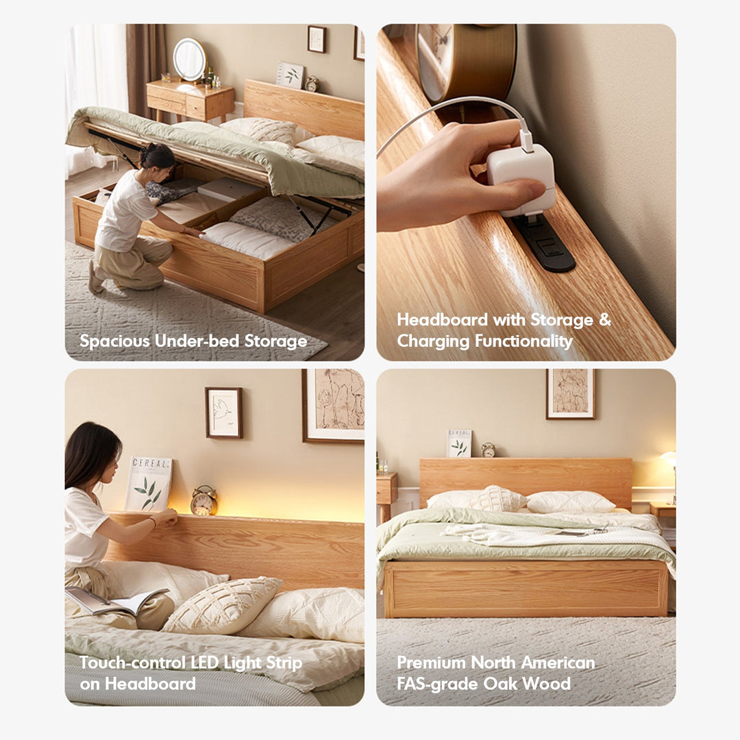 Scandinavian Oak Wood Storage Bed SHELTER
