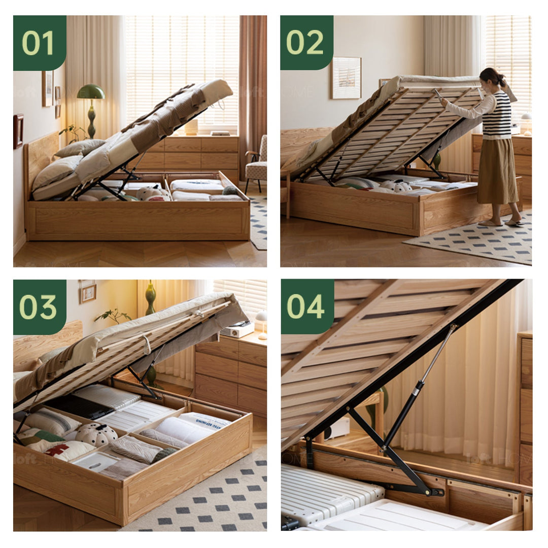 Scandinavian Oak Wood Storage Bed SOLACE