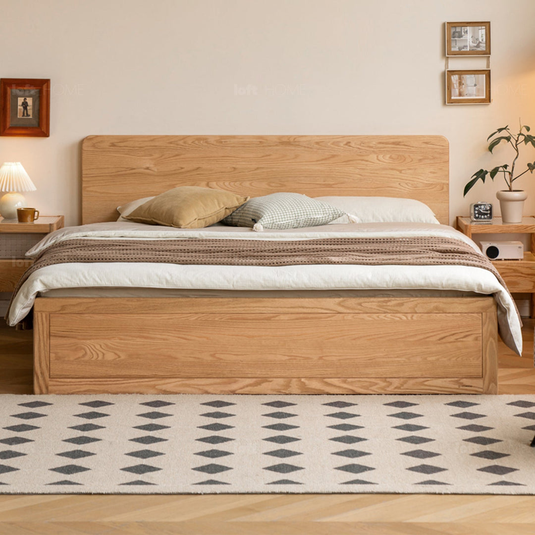 Scandinavian Oak Wood Storage Bed SOLACE