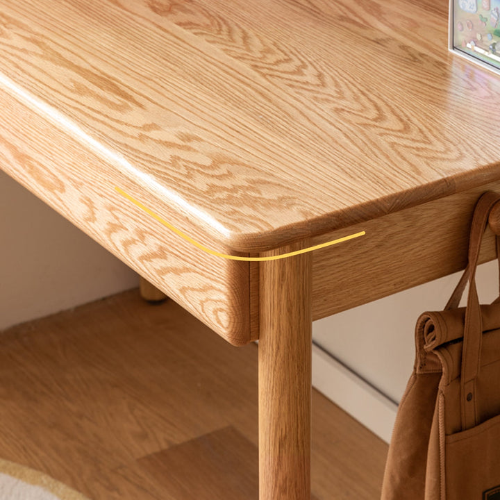 Scandinavian oak wood study table with shelf lumeo detail 6.