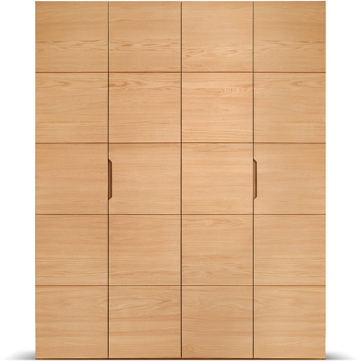 Scandinavian oak wood swing door wardrobe nestle in white background.