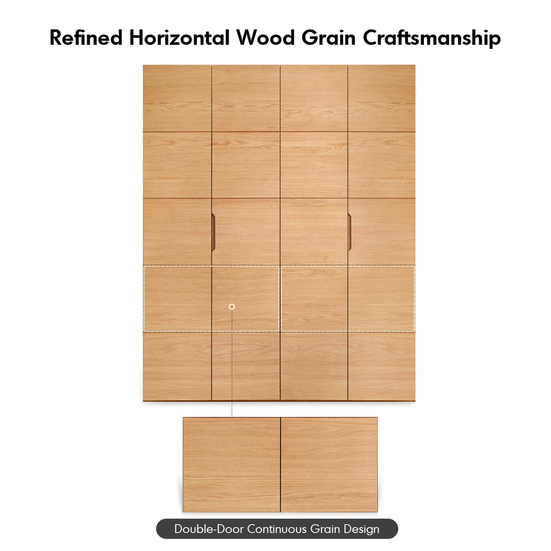 Scandinavian oak wood swing door wardrobe nestle in panoramic view.