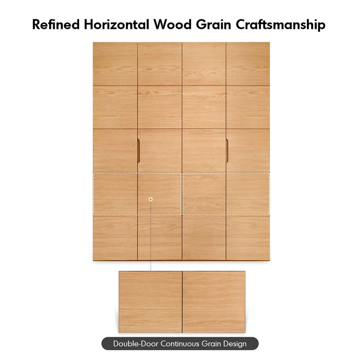 Scandinavian oak wood swing door wardrobe nestle in panoramic view.