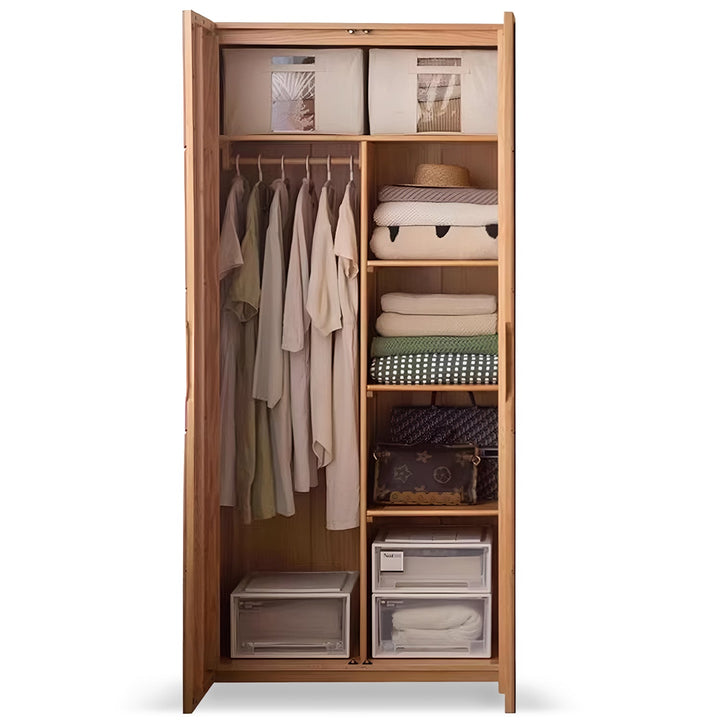 Scandinavian oak wood swing door wardrobe nestle detail 12.