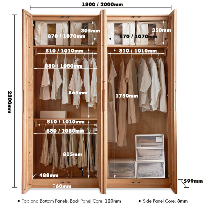 Scandinavian oak wood swing door wardrobe nestle material variants.