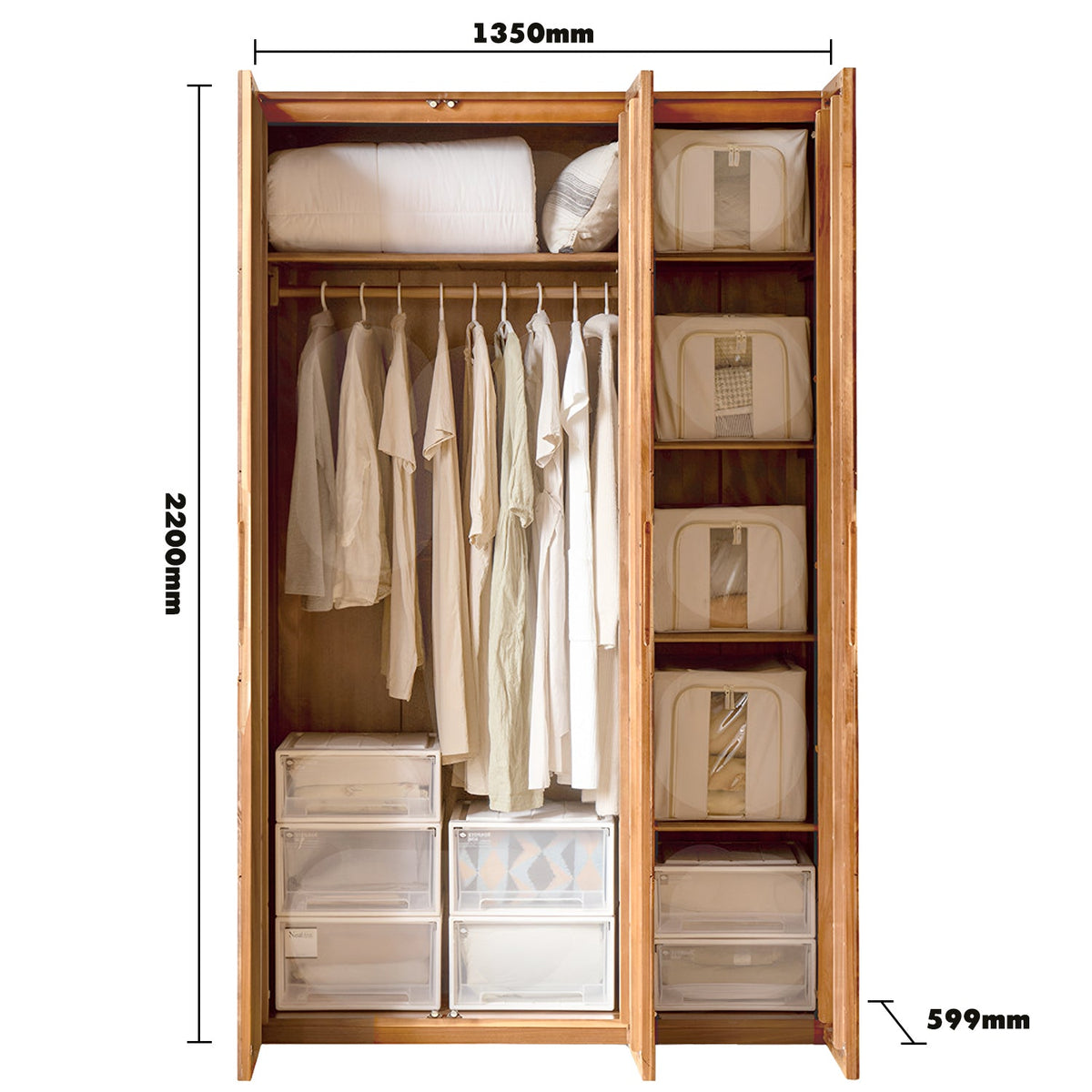 Scandinavian oak wood swing door wardrobe nestle color swatches.