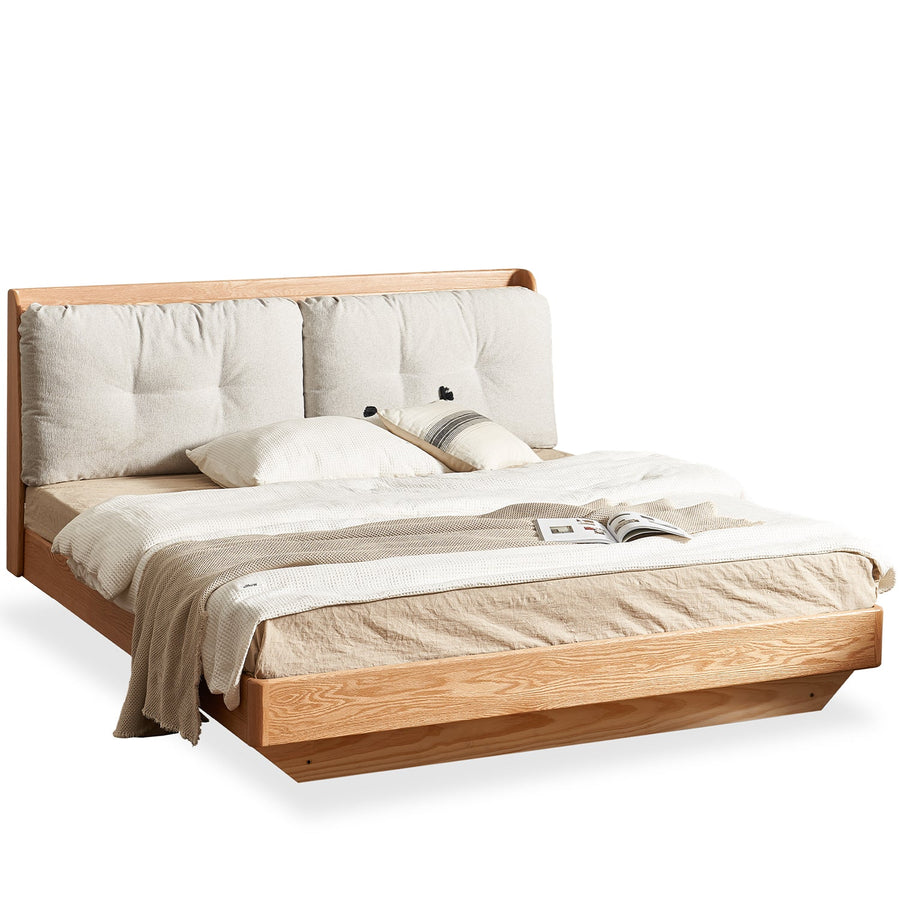 Scandinavian Oak Wood Chenille Velvet Fabric Floating Storage Bed HAVEN