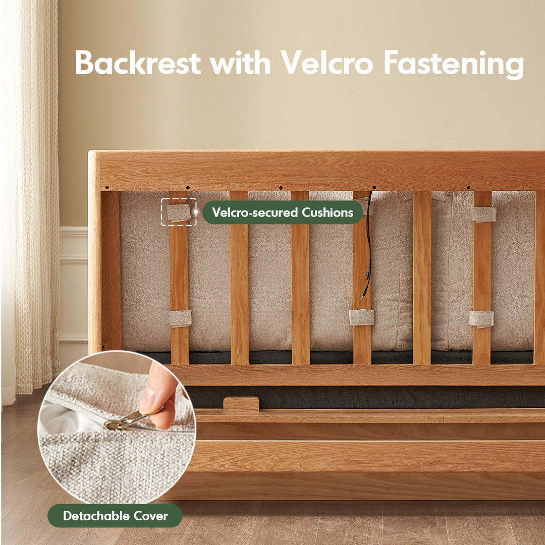 Scandinavian Oak Wood Chenille Velvet Fabric Floating Storage Bed HAVEN